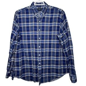 Ralph Lauren Mens Flannel Button Up Shirt Blue Lightweight‎ Lined Plaid Size XL